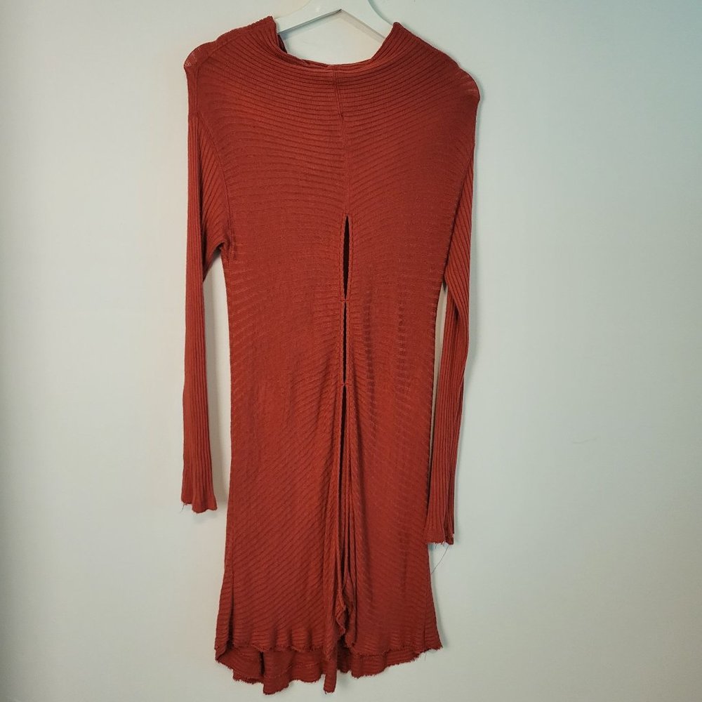Free People Lover Rib Split Back Knit Sweater Rust Size S - Picture 9 of 10